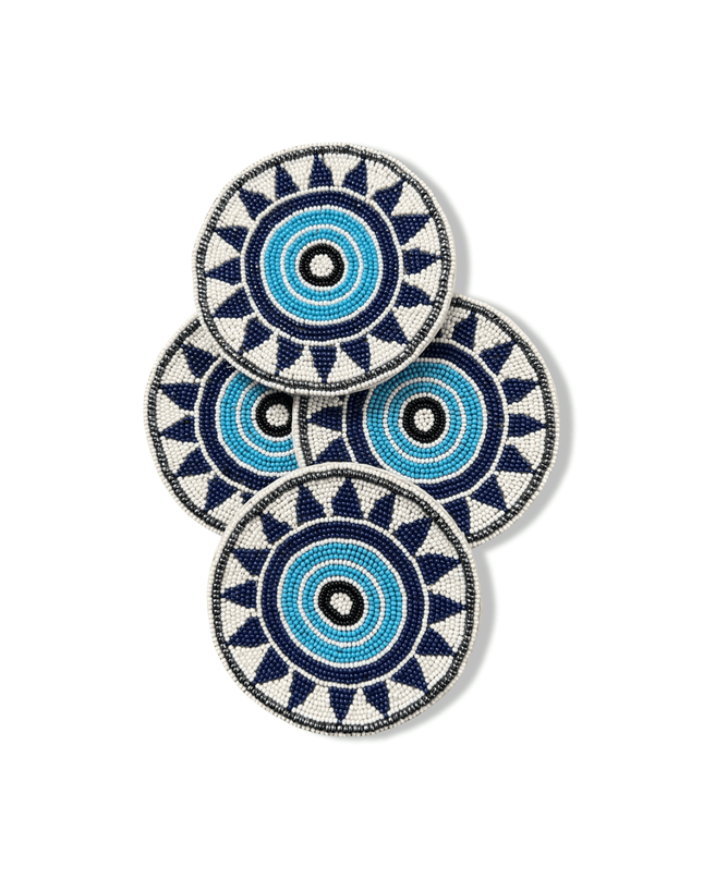 Evil Eye Geometric Design Beaded Coaster