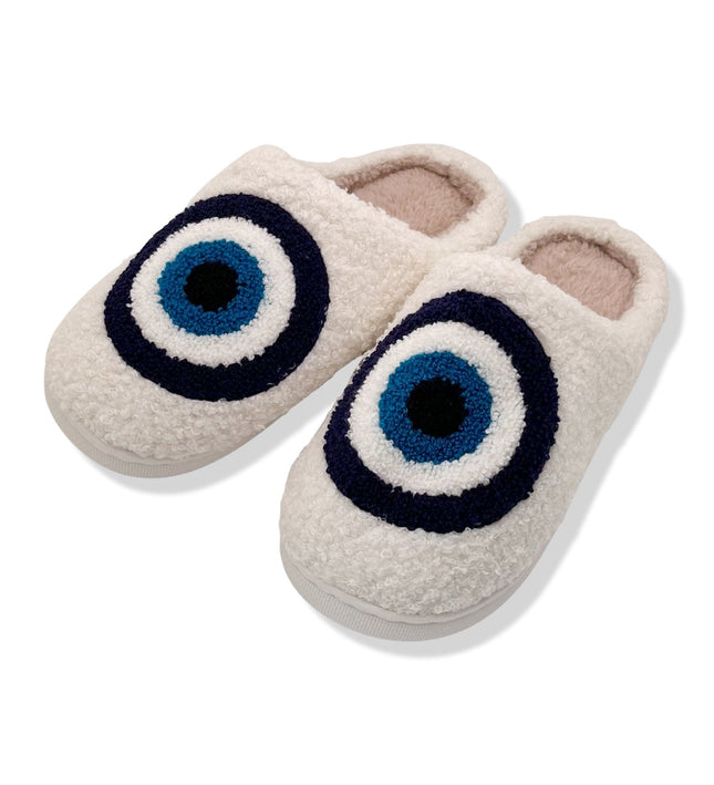 Casa Duniya Evil Eye Embroidered Spa Slippers White Size 35/36 Nazar Slippers