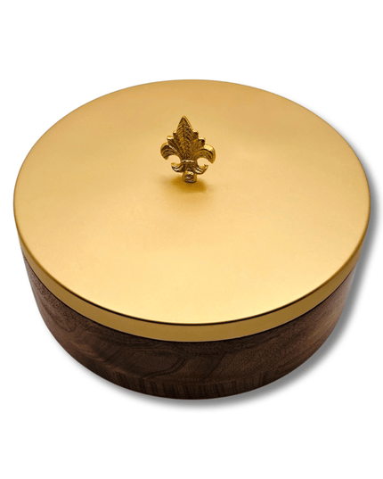 Wooden Chapati Box with Gold Fleur de Lis Lid and Tongs