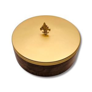 Wooden Chapati Box with Gold Fleur de Lis Lid and Tongs