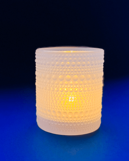 White Bubble Candle Votive with Blue Background