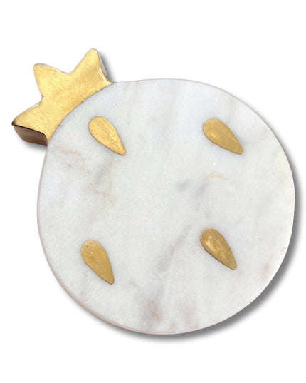 White Marble Brass Inlay Pomegranate Shaped Granada Coaster