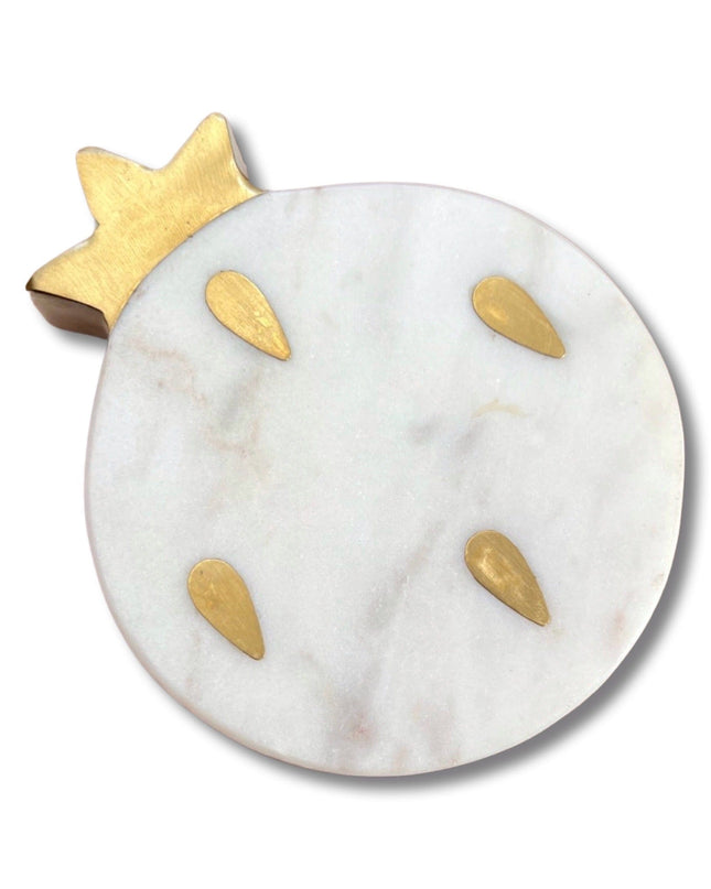 White Marble Brass Inlay Pomegranate Shaped Granada Coaster
