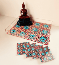 Load image into Gallery viewer, Acrylic Red Turquoise Turkish Printed Tray and Coasters
