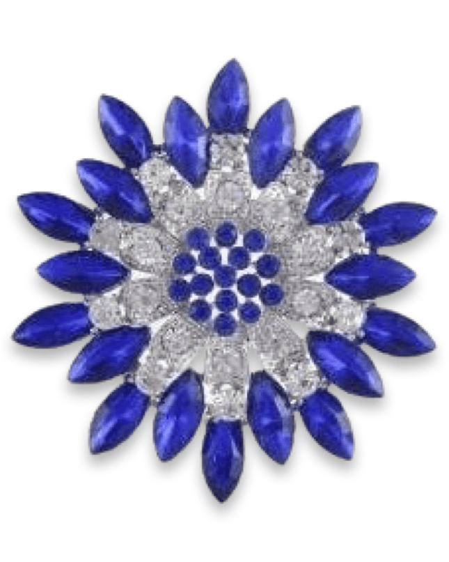 Blue Silver Flower Rhinestone Brooch