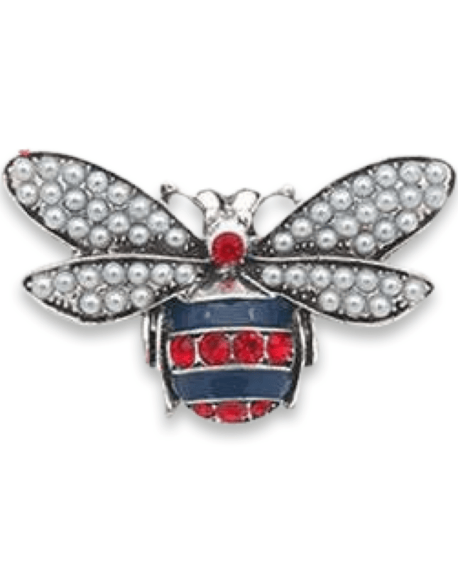 Black Red Pearl Bee Rhinestone Brooch