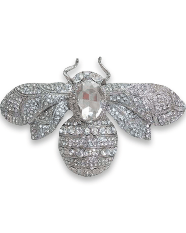 Silver Bee Rhinestone Brooch