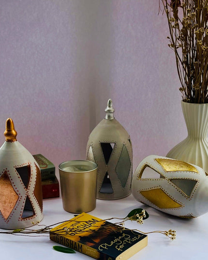 Handpainted Dome Candle Holder Gold Silver Rose Gold