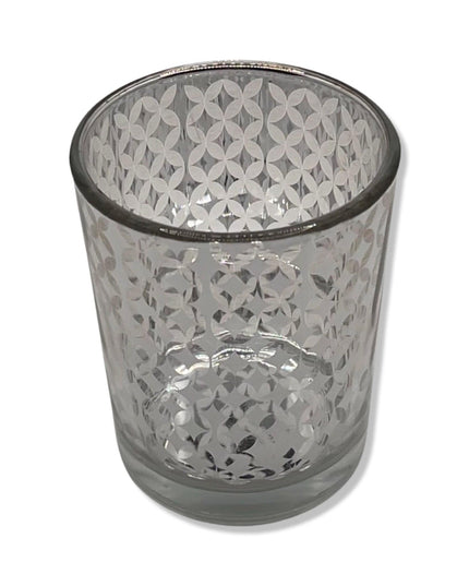 Silver Glass Candle Holder Tealight Holder with Design