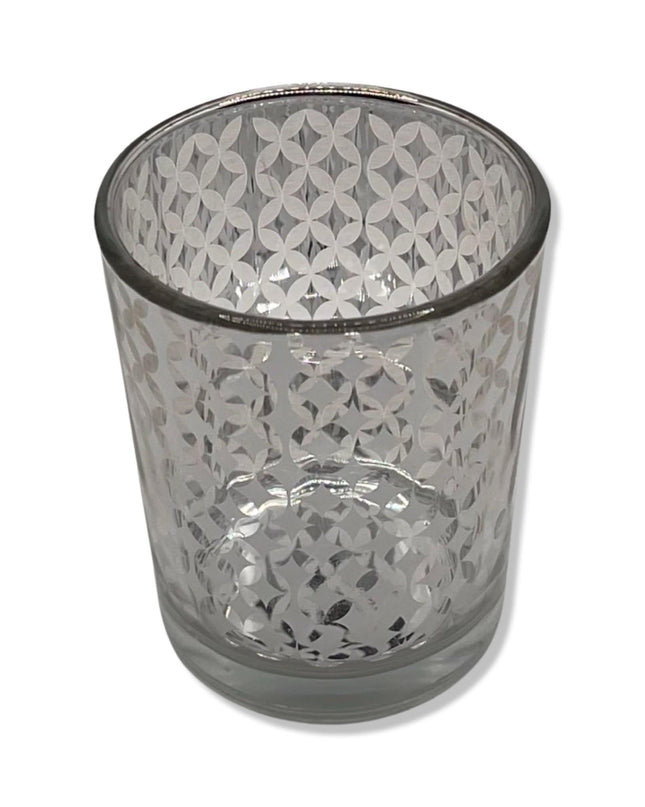 Silver Glass Candle Holder Tealight Holder with Design