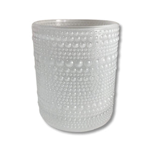 White Glass Votive with Bubble Pattern