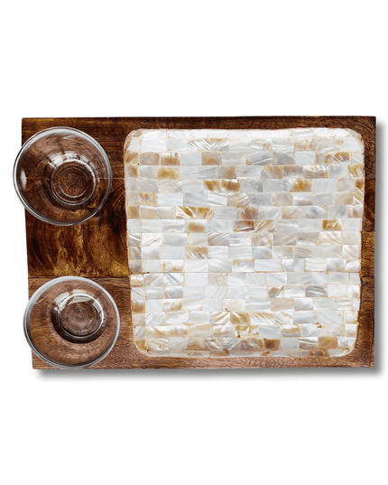 Wooden Mother of Pearl Tray with Two Bowls