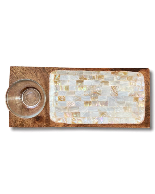 Wooden Mother of Pearl Tray with Bowl