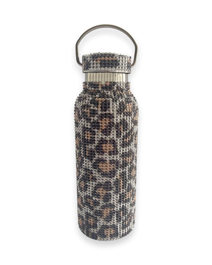 Rhinestone Silver Leopard Water Bottle