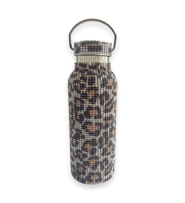 Casa Duniya Bling Rhinestone Water Bottle Silver Leopard Rhinestone Water Bottle