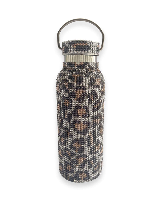 Rhinestone Silver Leopard Water Bottle