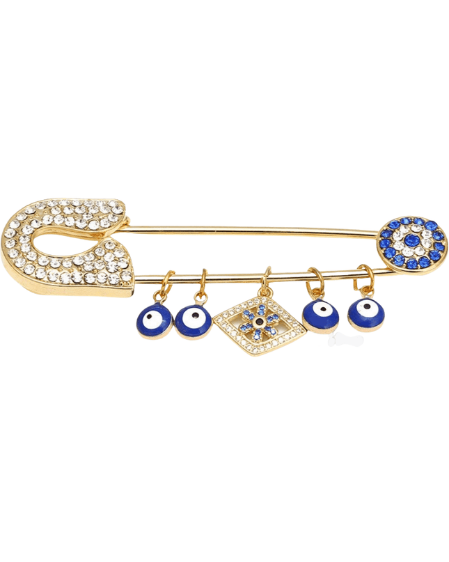 Gold Evil Eye Nazar  Brooch with Crystals