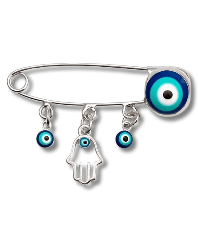 Silver Evil Eye Hamsa Baby Pin 