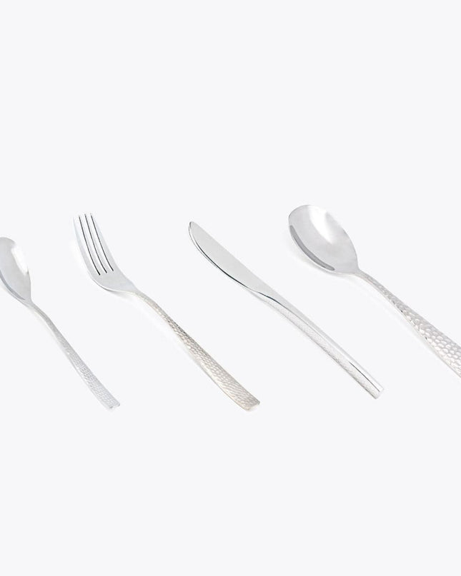 Chameli 4-Piece Hammered Silver Stainless Steel Cutlery Set with Knife Fork Spoon Teaspoon