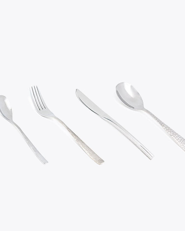 Chameli 4-Piece Hammered Silver Stainless Steel Cutlery Set with Knife Fork Spoon Teaspoon