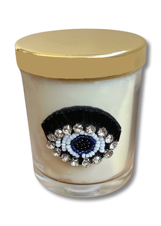 Beaded Evil Eye Vanilla Scented Candle with Gold Lid