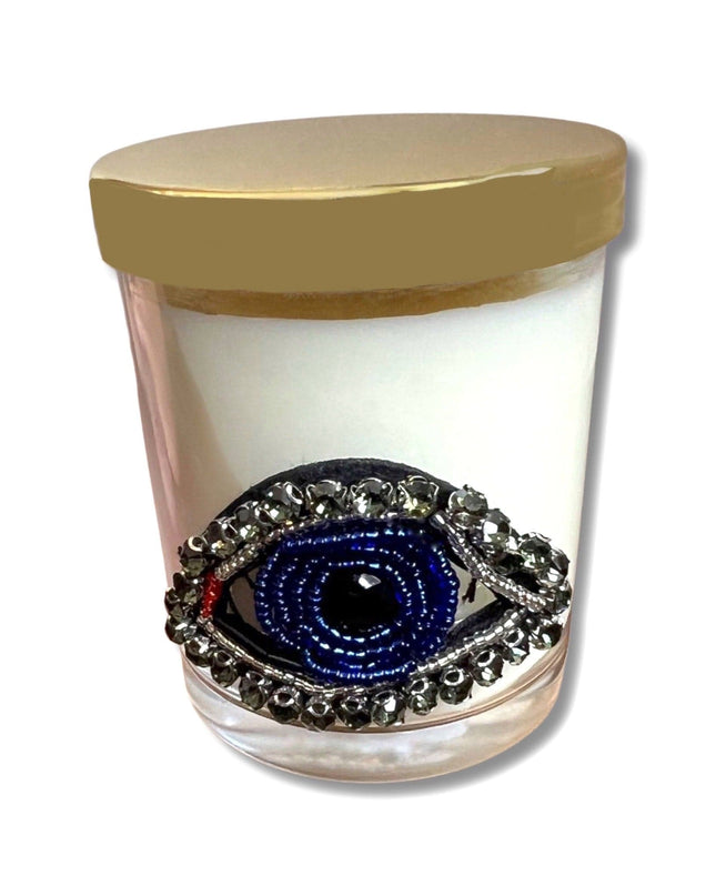 Beaded Evil Eye Vanilla Scented Candle with Gold Lid