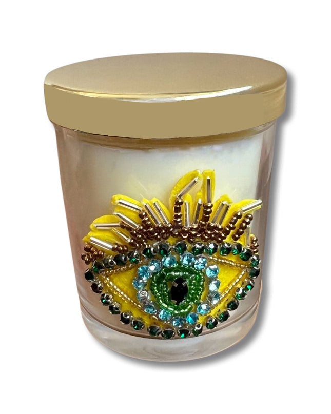 Beaded Evil Eye Vanilla Scented Candle with Gold Lid