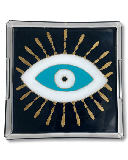 Square Hand Painted Acrylic Black Turquoise Evil Eye Nazar Tray