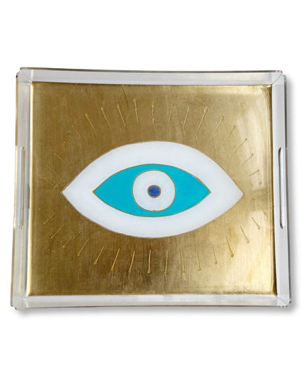 Rectangle Hand Painted Acrylic Gold Evil Eye Nazar Tray