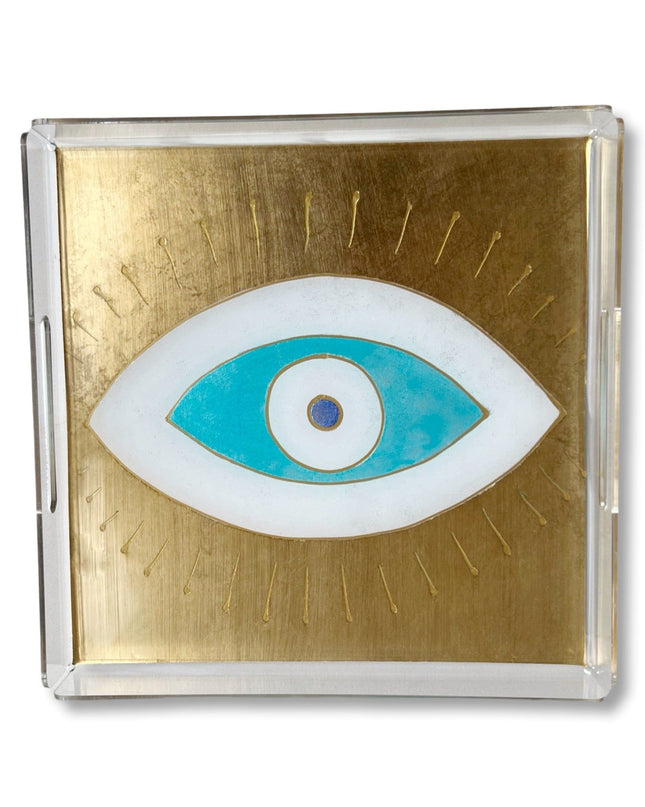 Square Hand Painted Acrylic Gold Evil Eye Nazar Tray