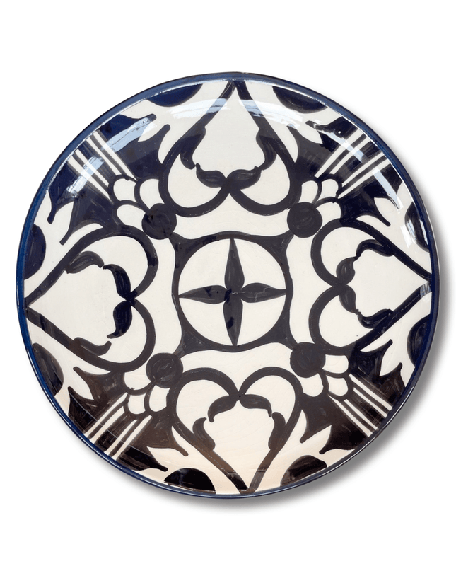 Handpainted Ceramic Black White Geometric Dinner Plate