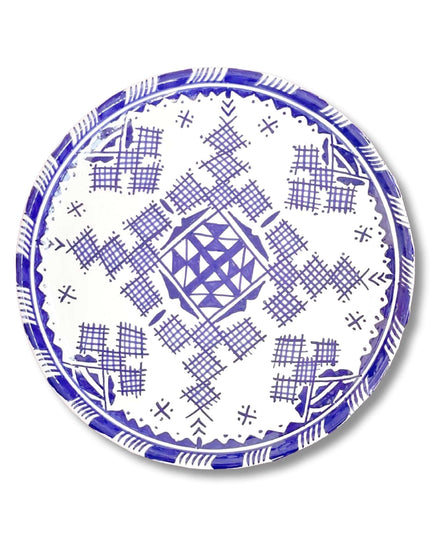 Handpainted Ceramic White Blue Dinner Plate