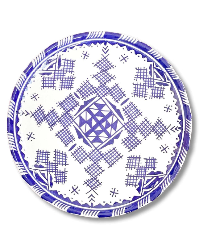 Handpainted Ceramic White Blue Dinner Plate
