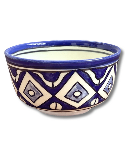 Handpainted Ceramic Blue White Geometric Bowl