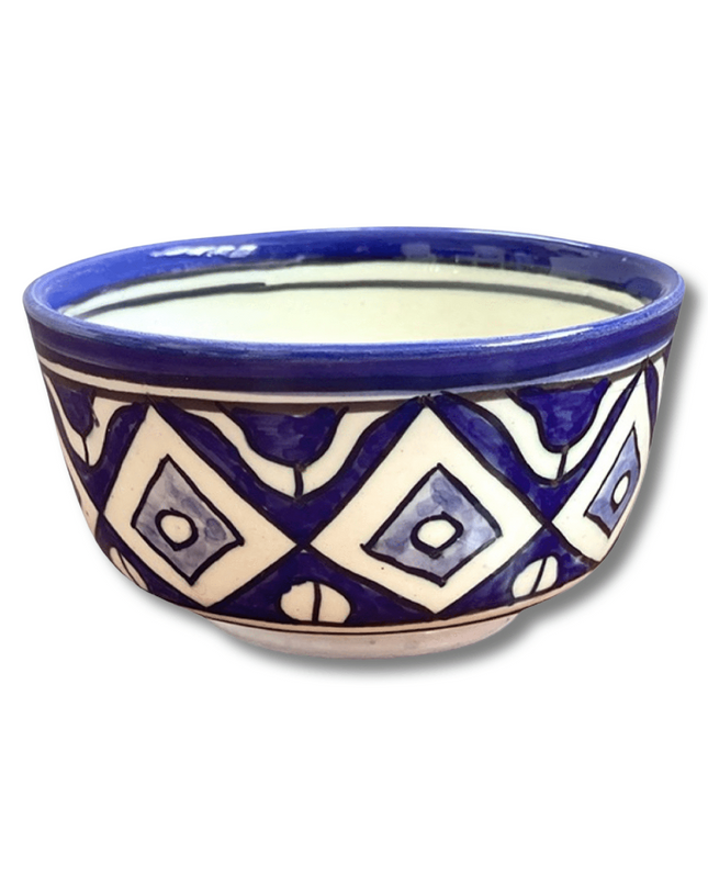 Handpainted Ceramic Blue White Geometric Bowl