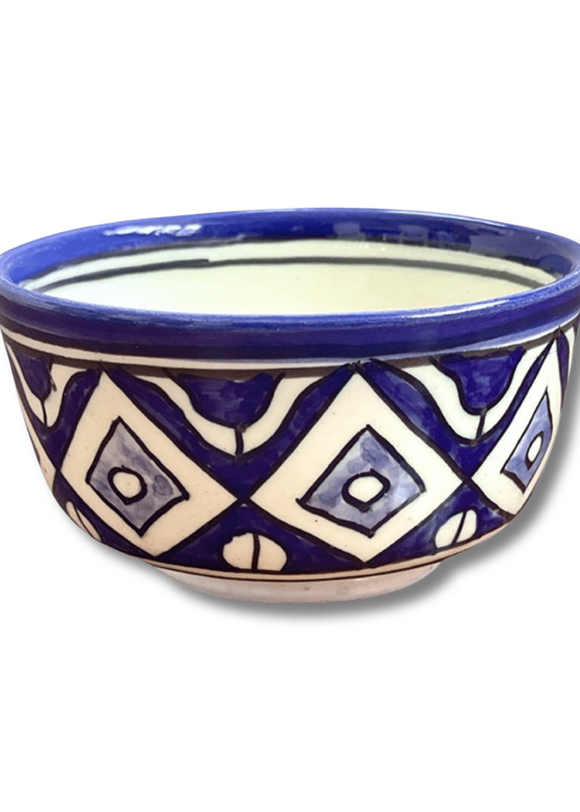 Handpainted Ceramic Blue White Geometric Bowl