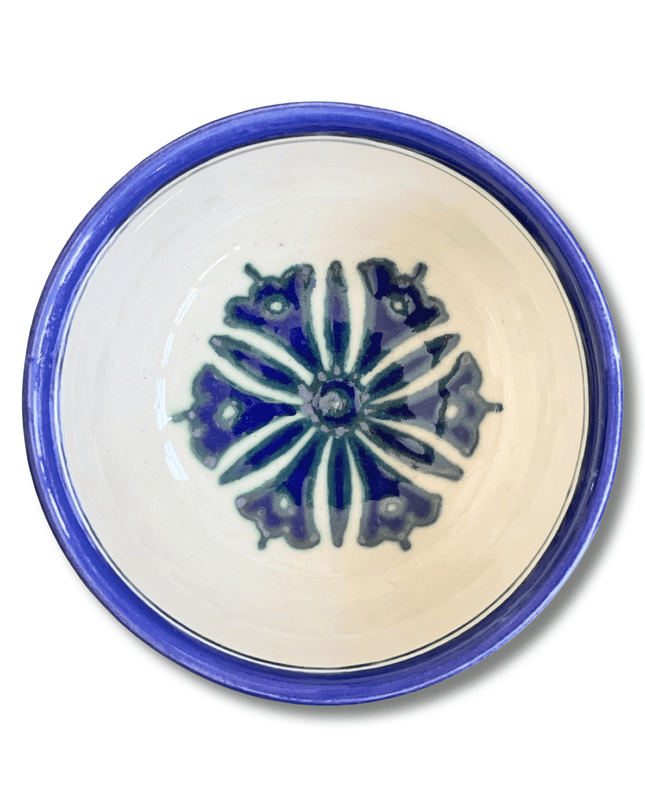 Handpainted Ceramic Blue White Geometric Bowl