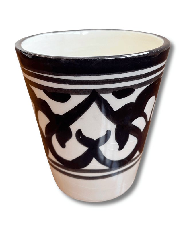 Handpainted Ceramic Black White Geometric Water Glass