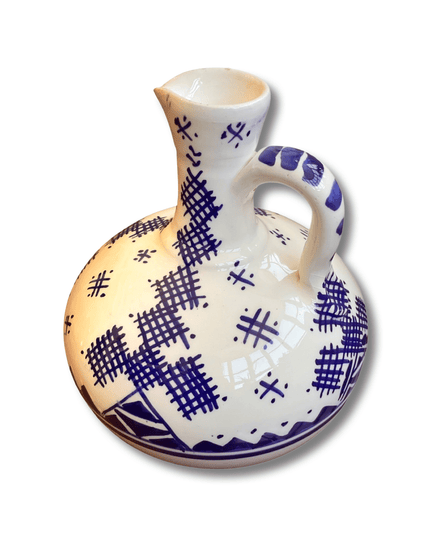 Handpainted Ceramic White Blue Water Glass Jug
