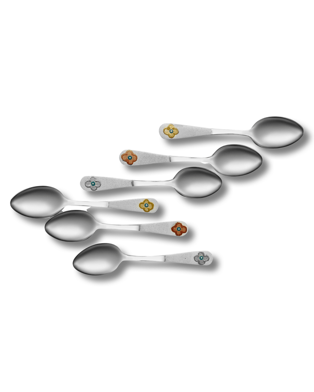 Handpainted Evil Eye Teaspoons Metallic Gold Copper Silver Set of 6