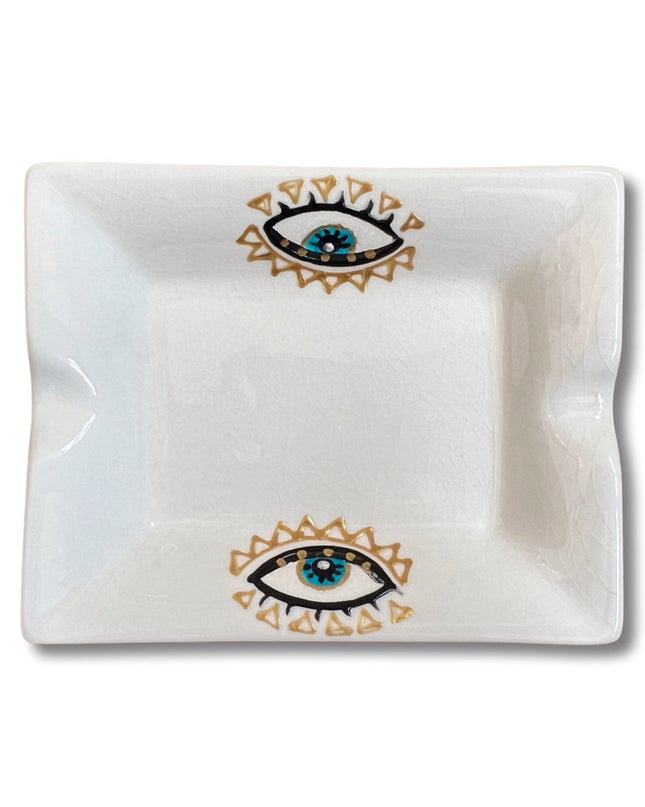 Hand Painted Square Evil Eye Ashtray