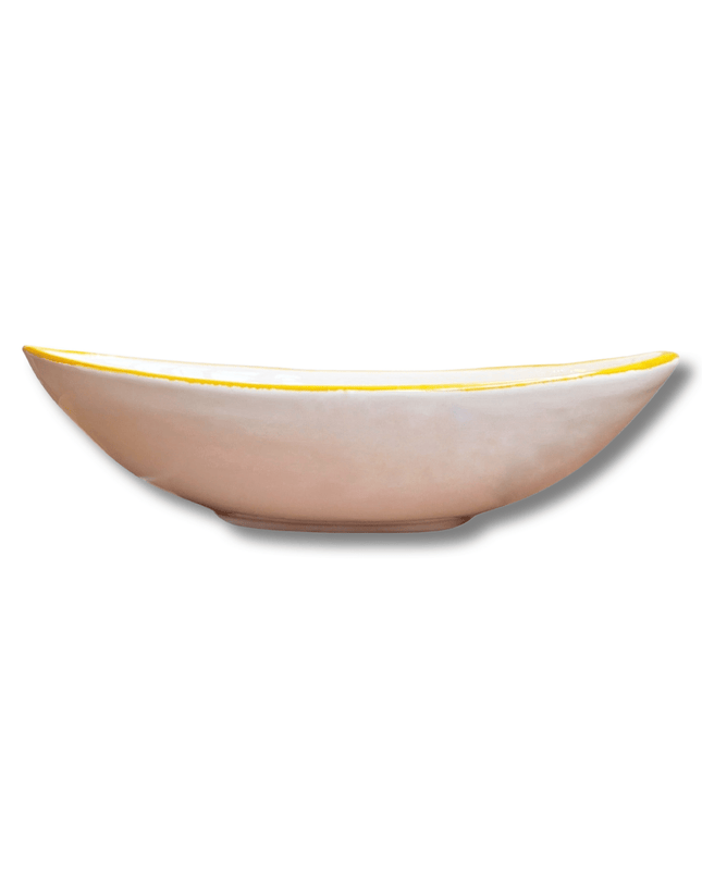 Handpainted Ceramic Oval Bowl Evil Eye Yellow White Blue