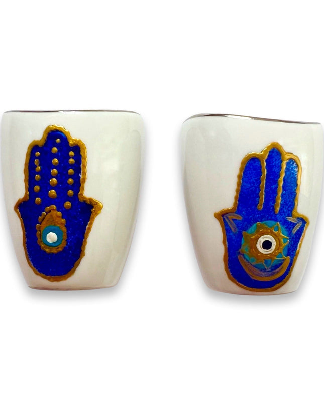 Hand Painted Ceramic Fatima Hamsa Salt and Pepper Shakers