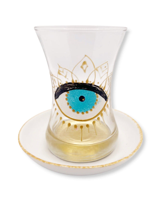 Hand Painted Evil Eye Tea Cups with Saucer