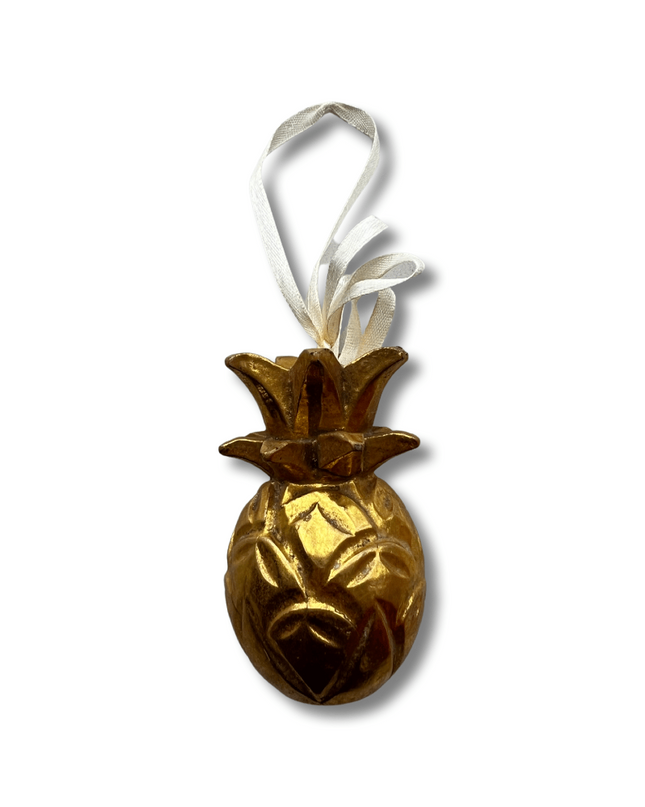Gold Wood Carved Pineapple Christmas Tree Ornament