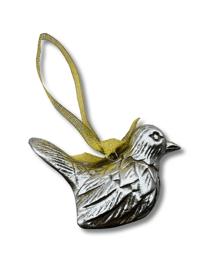Silver Wood Carved Bird Christmas Tree Ornament