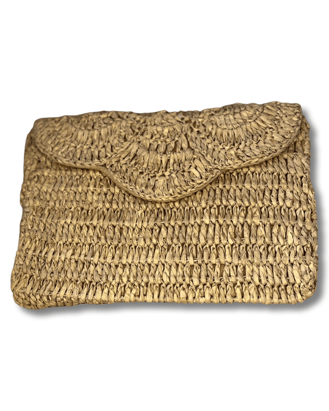 Beige Rafiya Clutch Handbag