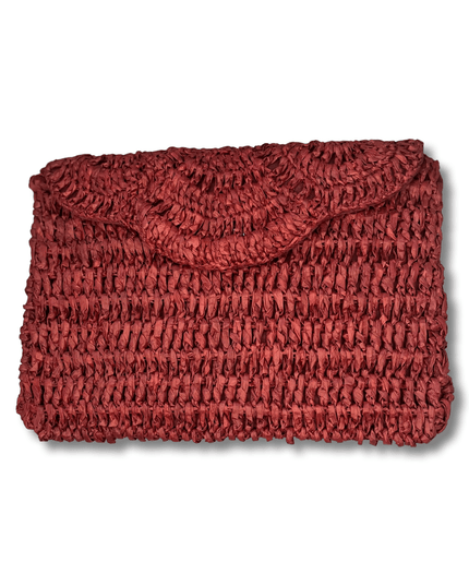 Burgundy Rafiya Clutch Handbag