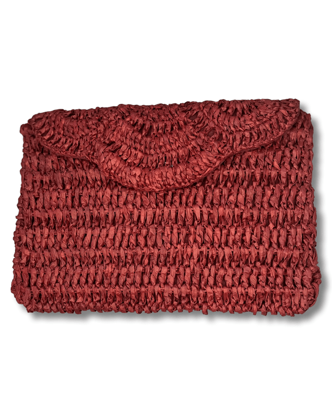 Burgundy Rafiya Clutch Handbag