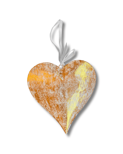 Gold Wood Carved Heart Christmas Tree Ornament